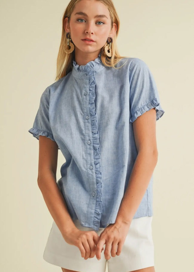Chambray Ruffle Top