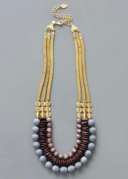 Triple Stand Stone & African Glass Necklace