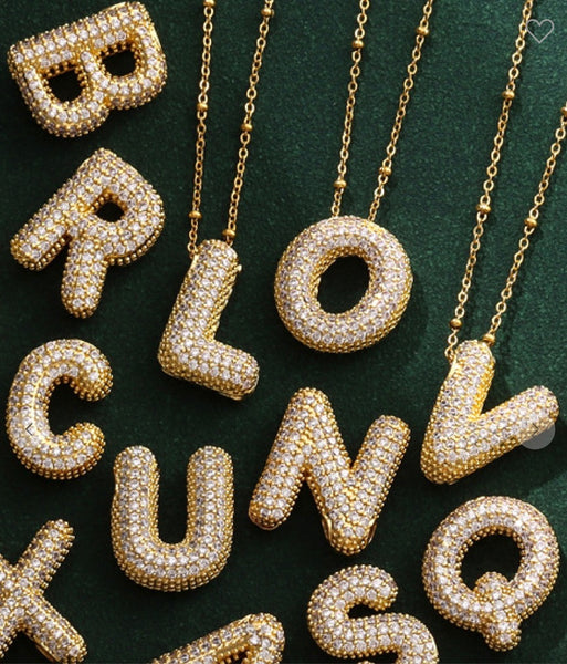 Pavé Bubble Initial Necklace
