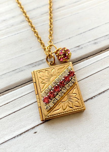 Rhinestone Photo Locket Necklace
