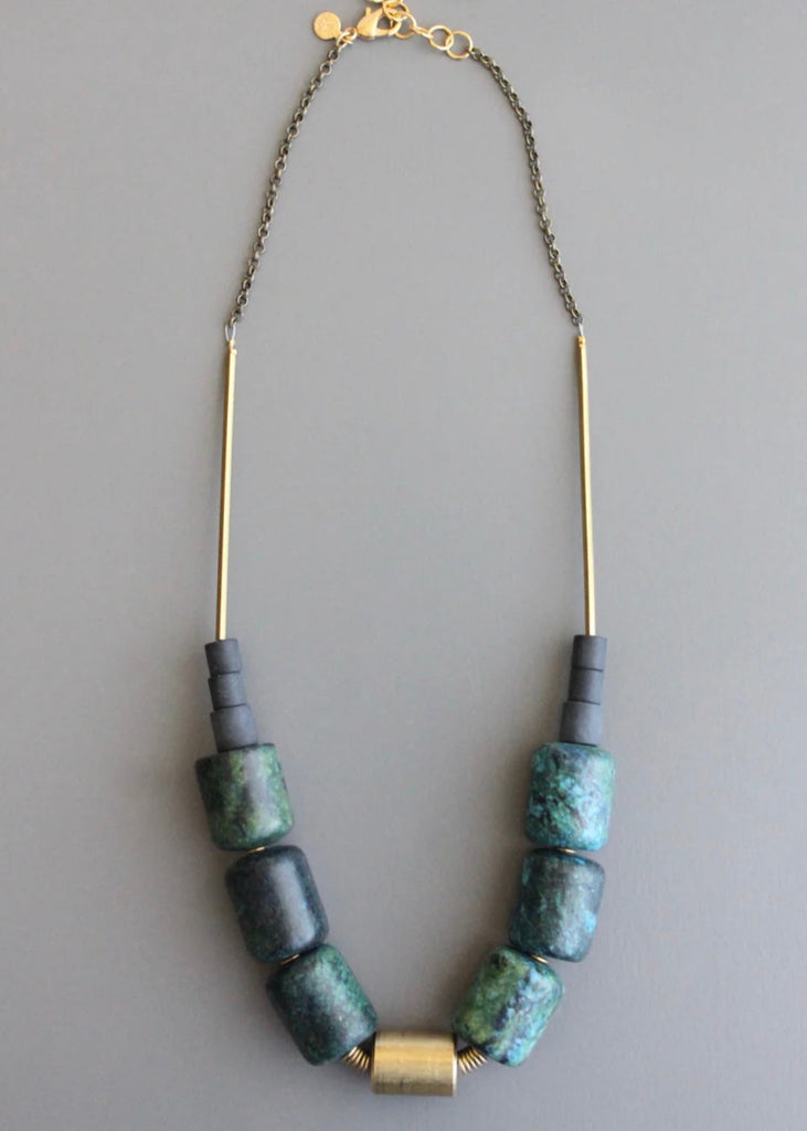 Geometric Green and Black Barrel Necklace