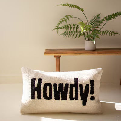 Howdy! Hand-Hooked Pillow