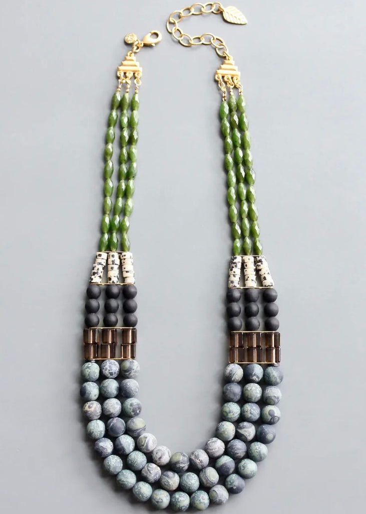 Jasper and Glass Triple Stand Necklace