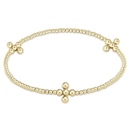 Signature Cross Gold Pattern 2mm bead bracelet - classic beaded signature cross gold - 3mm bead gold