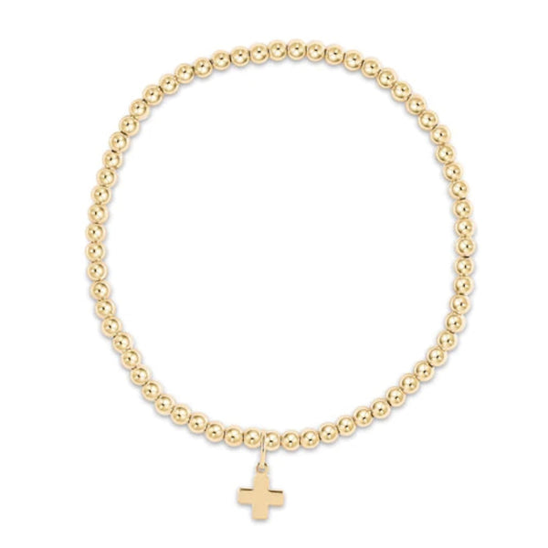 Classic Gold 3mm Bead Bracelet - signature cross gold charm