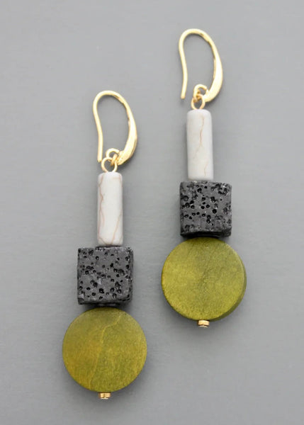 Lava Rock and Wood Earrings
