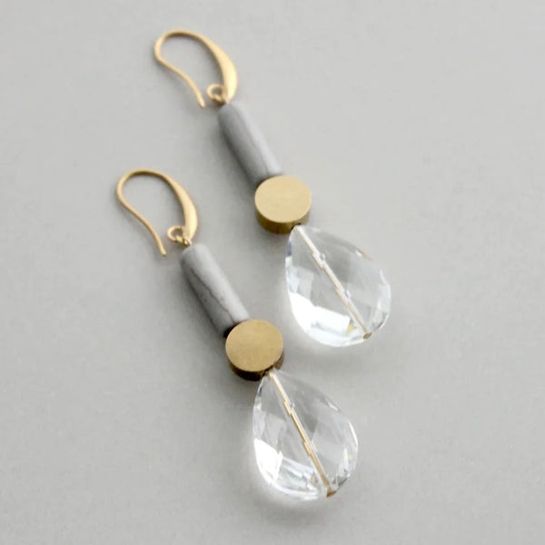 Gray and Crystal Glass Earrings