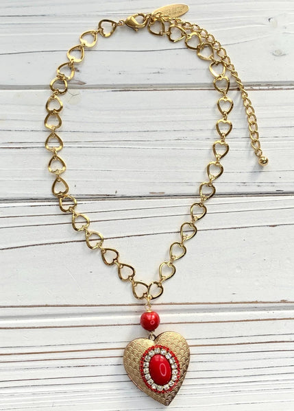 Rhinestone Heart Locket Necklace