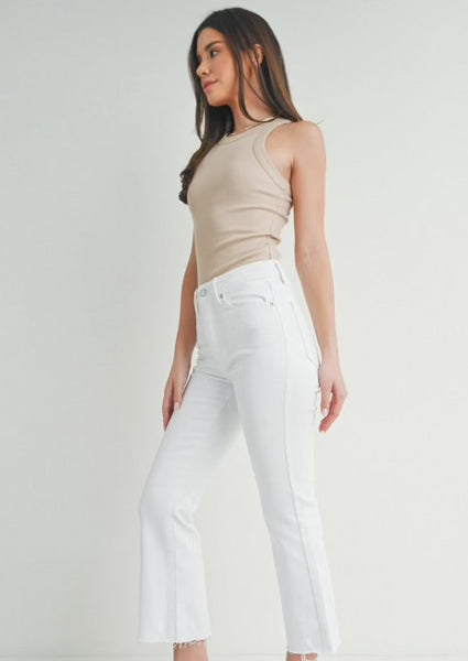 White Crop Flare Denim