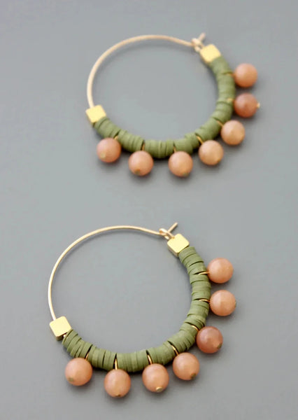 Peach and Green Hoop Earrings