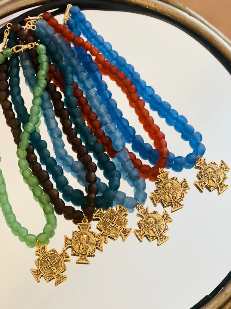 Glass Necklace w/ St. Ben