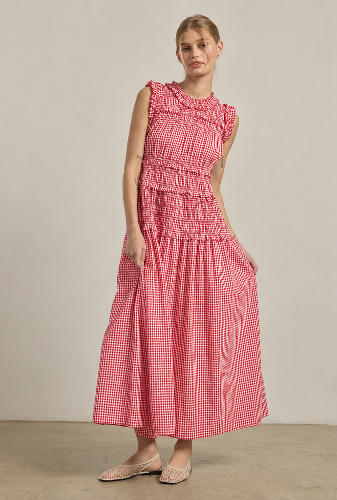 Smocked Gingham Maxi Dress