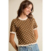 Polka Dot Ruffled Short Sleeves Sweater Knit Top