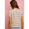 So Me - POLK-A-DOT KNIT LACE TRIM ON NECKLINE SHORT TOP - OFF WHITE/BLACK / XL