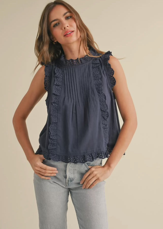 Eyelet Ruffle Trim Blouse