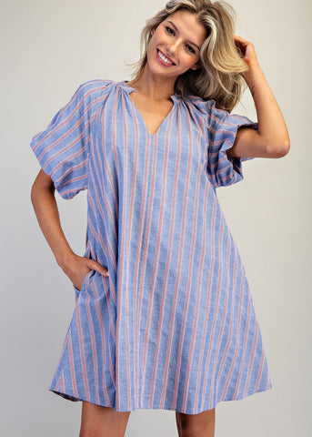 V-Neck Puff Sleeve Dress