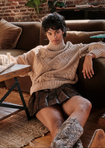 Cable Knit Oversized Funnel-neck Sweater