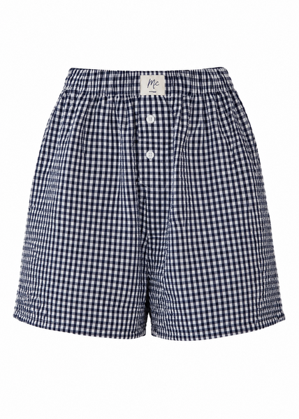 By Together - L9496 | Woven Polyester Gingham Print Gingham Shorts - Navy White