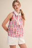 Plaid Patchwork Collared Sleeveless Top