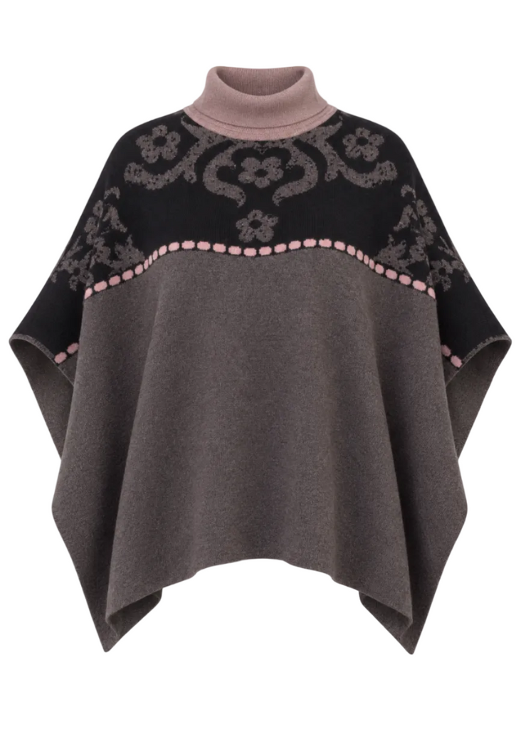 Jacquard Floral Knit Poncho