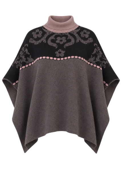 Jacquard Floral Knit Poncho