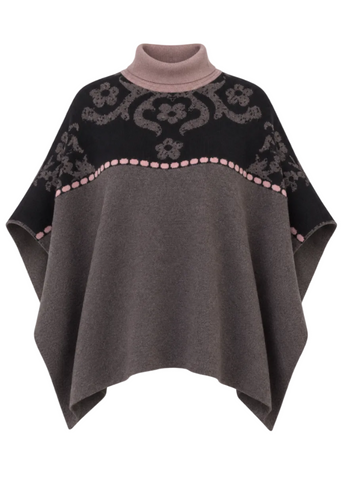 Jacquard Floral Knit Poncho
