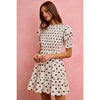 Polka Dot Smocked Bodice Puff Sleeve Mini Dress