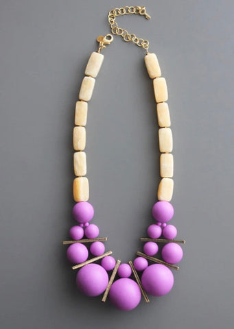 Yellow Stone and Purple Acrylic Necklace
