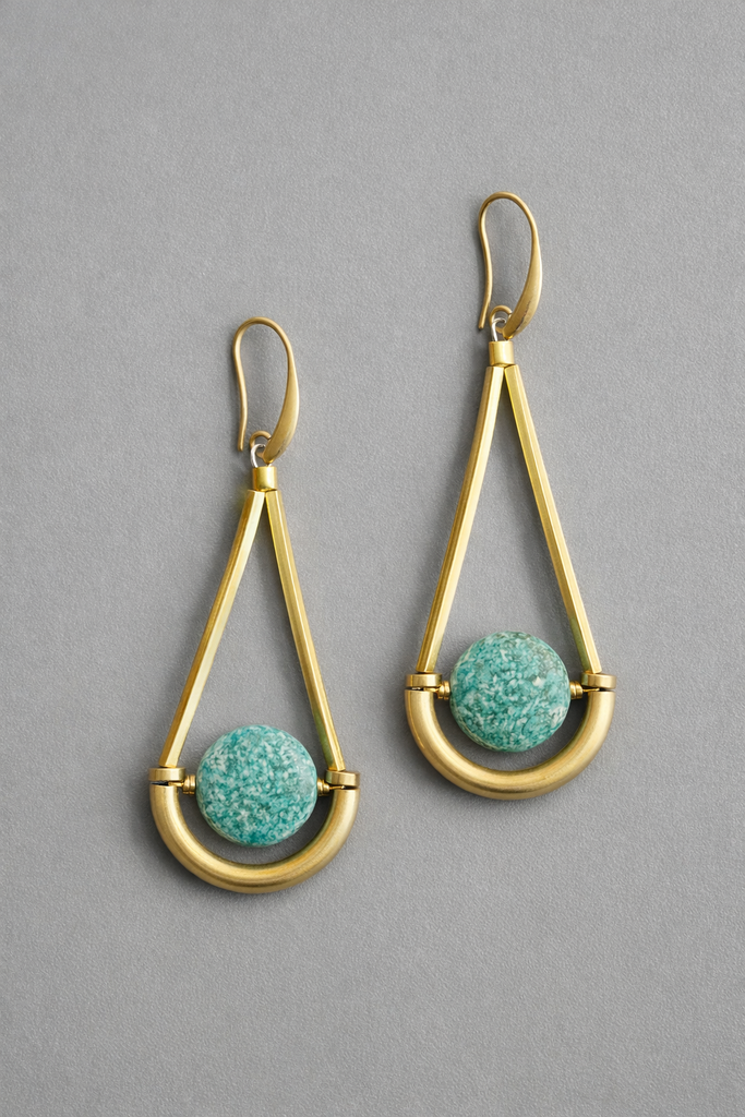 Turquoise Disc Geometric Dangle Earrings
