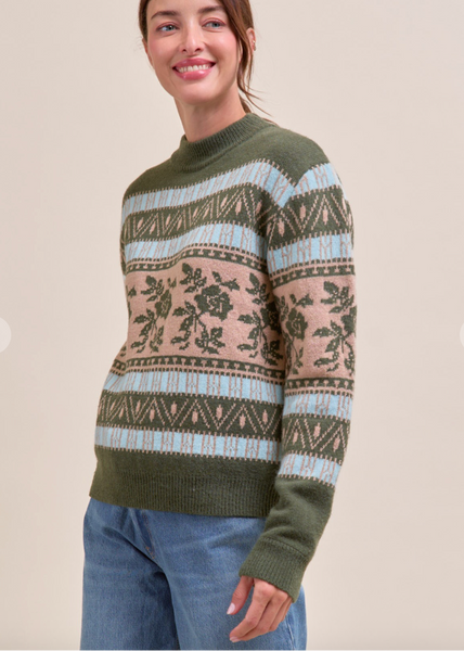 Floral Knit Round Neck Sweater