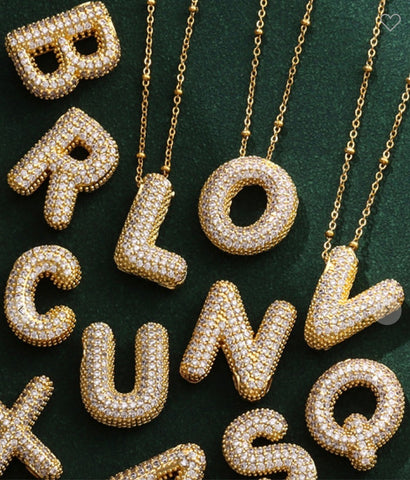 Pavé Bubble Initial Necklace