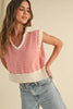 V-Neck Stripe Collar Knitted Top
