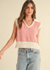 V-Neck Stripe Collar Knitted Top