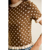 Polka Dot Ruffled Short Sleeves Sweater Knit Top