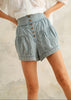 Tiered Button Down Denim Shorts