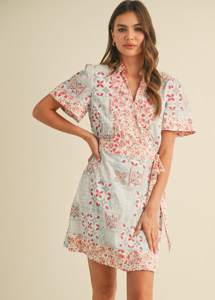 Mixed Print Wrap Dress