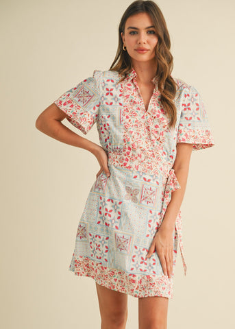 Mixed Print Wrap Dress
