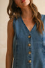 Button Front Sleeveless Denim Romper