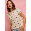 So Me - POLK-A-DOT KNIT LACE TRIM ON NECKLINE SHORT TOP - OFF WHITE/BLACK / S