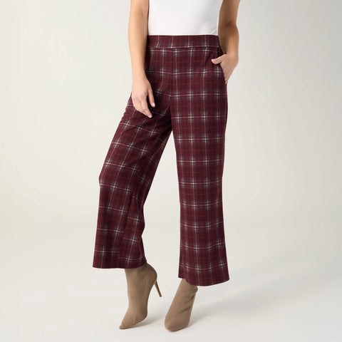 Mallory Wide Leg Crop Plaid Pant