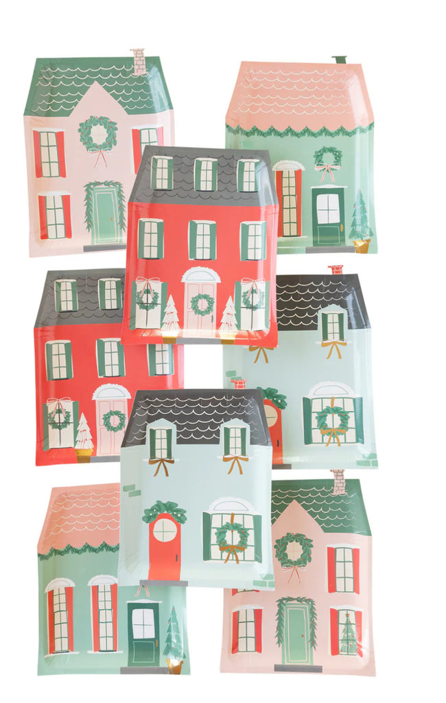 VILLAGE CHRISTMAS HOUSE SHAPED PLATE