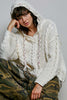 Oversize Fit V-Neck Hooded Cable Knit Chenille Sweater