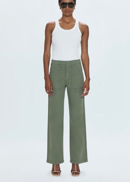 Nicole Full Length Wide Leg Pant- Soft Olive