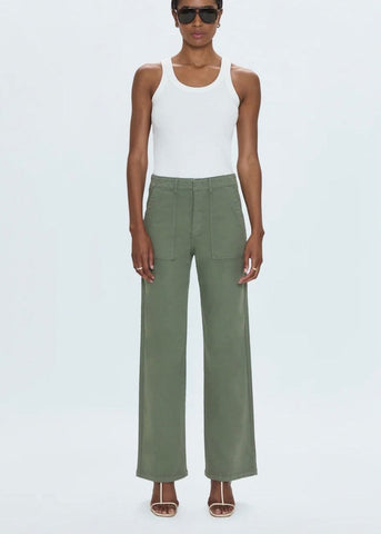 Nicole Full Length Wide Leg Pant- Soft Olive