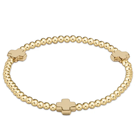 Signature Cross Gold Pattern 3mm bead bracelet - gold