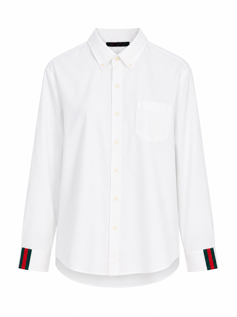 Ben Oxford Cloth Shirt - White w Hunter Green