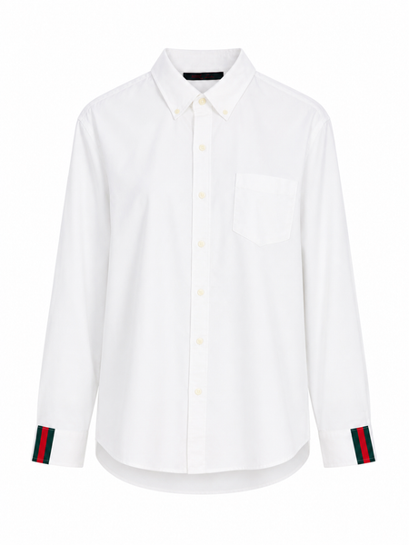 Ben Oxford Cloth Shirt - White w Hunter Green