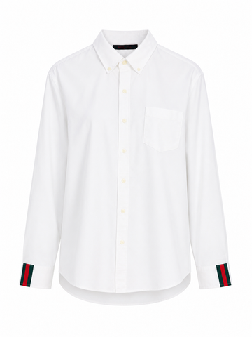 Ben Oxford Cloth Shirt - White w Hunter Green