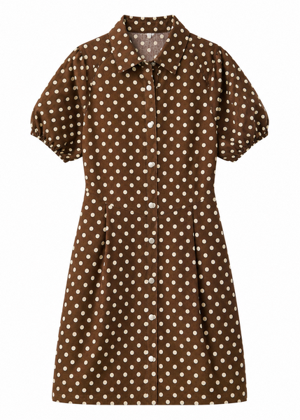 Polka Dot Twill Puff-Sleeve Mini Dress