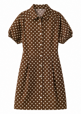 Polka Dot Twill Puff-Sleeve Mini Dress